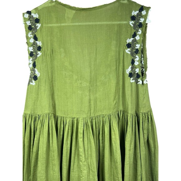 Free People Boho Gauze Green‎ Mini Dress Beach Coverup Embroidered Pleated Sz XS - Picture 9 of 10
